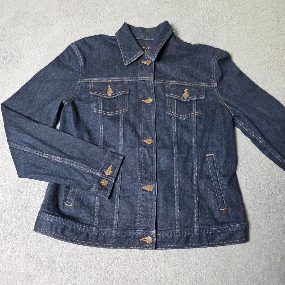 Lauren Ralph Lauren Womens L Denim Jacket Dark Indigo Blue Stretch Trucker
